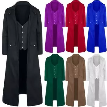 Мужской унисекс готический панк стиль V-образный вырез тренчкот смокинг литературный ретро пальто XL чёрный