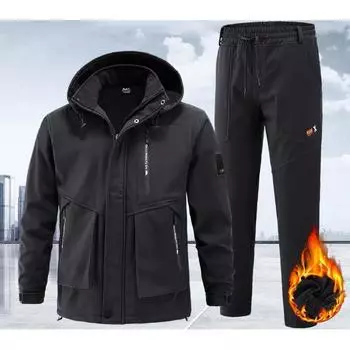 Мужской утепленный комплект для альпинизма и сноуборда, большой размер, спортивный рабочий костюм, куртка + брюки, комплект из 2 предметов 4XL