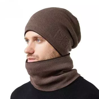 Мужской утепленный комплект из двух частей: вязаная флисовая шапка, шарф, ветрозащитная шапка-бини, осенне-зимний комплект из двух частей, защита ушей и шейный платок
