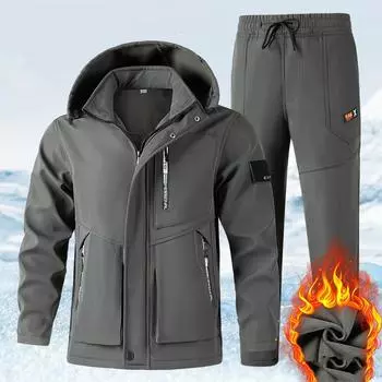 Мужской утепленный комплект из двух предметов: куртка + брюки, спортивный рабочий костюм больших размеров XS