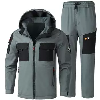 Мужской утепленный комплект из нескольких карманов, спортивный рабочий костюм большого размера, куртка + брюки, комплект из 2 предметов 5XL