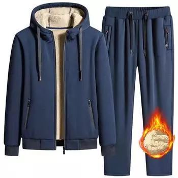 Мужской утепленный костюм на осень и зиму, куртка с капюшоном и длинными рукавами + брюки на шнуровке, комплект из двух предметов 5XL