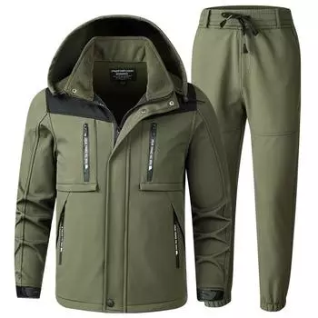 Мужской утепленный спортивный костюм для защиты от снега, большой размер, спортивная теплая куртка + брюки, комплект из двух предметов 4XL