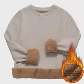 Мужской утолщенный флисовый зимний свитер с круглым вырезом - теплый вязаный пуловер с длинным рукавом Large