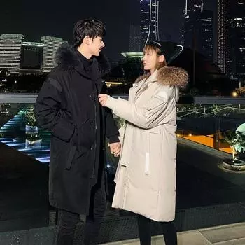 Мужской утолщенный пуховик средней длины, зимнее новое пальто с большим шерстяным воротником S