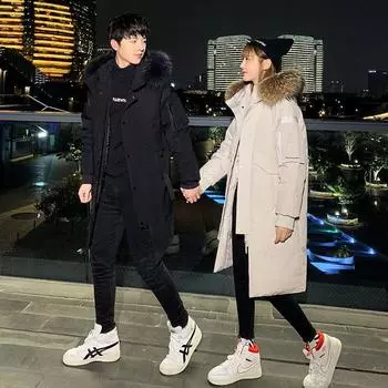 Мужской утолщенный пуховик средней длины, зимнее новое пальто с большим шерстяным воротником S