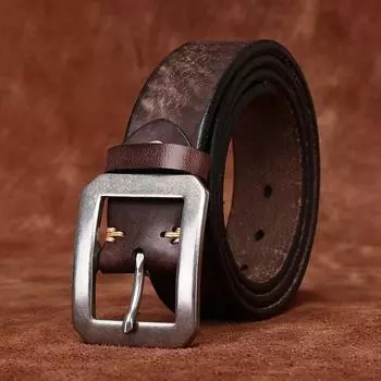 Мужской утолщенный ремень с пряжкой из нержавеющей стали, мужской ретро-ремень из натуральной кожи крупного рогатого скота с матовой потертостью