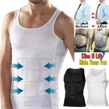 Мужской утягивающий жилет для похудения, гинекомастия, майки для тренировок, корректирующее белье, компрессионная рубашка для груди, нижнее белье для похудения, летняя футболка M чёрный