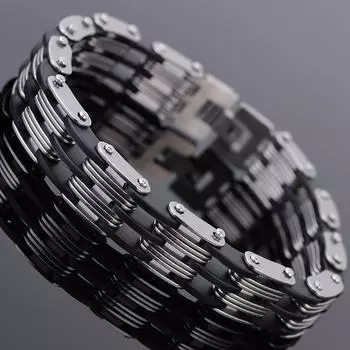 Мужской ювелирный аксессуар, черный силиконовый браслет для мужчин, мужские браслеты из нержавеющей стали, цепочка с звеньями шириной 12 мм 22CM чёрный
