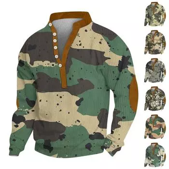 Мужской вельветовый кардиган с длинным рукавом и шестью пуговицами, модная толстовка с капюшоном на пуговицах L армия зеленый