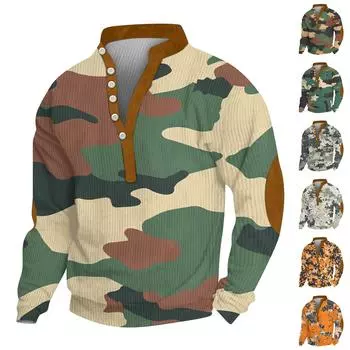 Мужской вельветовый кардиган с длинным рукавом и шестью пуговицами, модная толстовка с капюшоном на пуговицах L армия зеленый