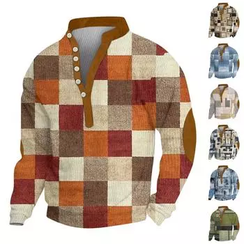 Мужской вельветовый кардиган с длинными рукавами и шестью пуговицами XXL