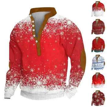 Мужской вельветовый кардиган с длинными рукавами и шестью пуговицами M