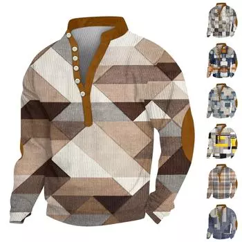 Мужской вельветовый кардиган с длинными рукавами и шестью пуговицами XXXL