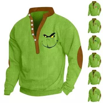 Мужской вельветовый кардиган с длинными рукавами и шестью пуговицами L армия зеленый