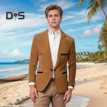 Мужской вельветовый пиджак с лацканами, длинный рукав, пэчворк, цветной пиджак с карманами, одна пуговица, деловая верхняя одежда, рабочая одежда M темно-синий