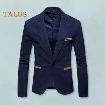 Мужской вельветовый пиджак с лацканами, длинный рукав, пэчворк, цветной пиджак с карманами, одна пуговица, деловая верхняя одежда, рабочая одежда M вино красного