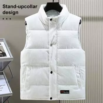 Мужской вельветовый жилет, пальто с воротником-стойкой, без рукавов, однобортный хлопковый жилет с карманами, однотонный теплый жилет M белый