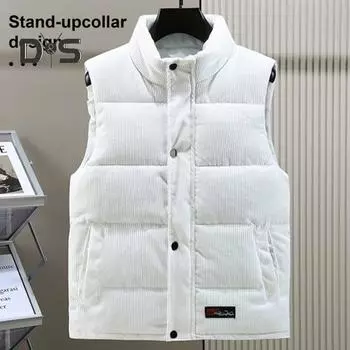 Мужской вельветовый жилет, пальто с воротником-стойкой, без рукавов, однобортный хлопковый жилет с карманами, однотонный теплый жилет M хаки