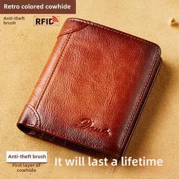 «Мужской вертикальный кошелек из натуральной кожи с защитой от кражи»