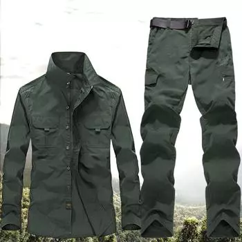 Мужской весенне-летний быстросохнущий спортивный костюм большого размера, дышащая водонепроницаемая рубашка для инструментов, спортивные штаны, костюм для альпинизма из 2 предметов XXXXL чёрный