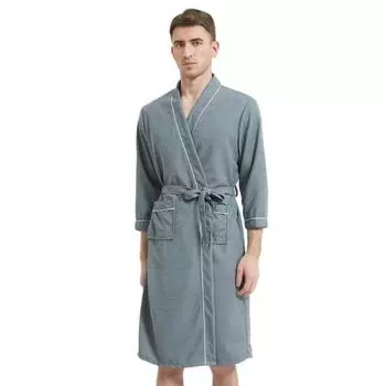 Мужской весенне-осенний халат однотонный ночной халат длиной до колена мягкий домашний халат для отдыха пижама для пар XL серый