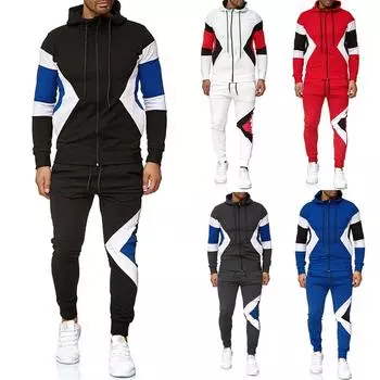 Мужской весенне-осенний кардиган с круглым вырезом и капюшоном, костюм-толстовка с цветными блоками