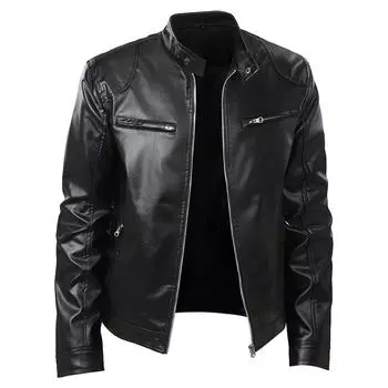 Мужской весенне-осенний кардиган с воротником-стойкой и длинным рукавом, мотоциклетная куртка, мужское повседневное деловое пальто в британском стиле M чёрный