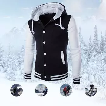 Мужской весенне-осенний лоскутный цветной свитшот, пальто с капюшоном и завязками, длинными рукавами и карманами, однобортное бейсбольное пальто, уличная одежда M