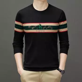 Мужской весенне-осенний новый высококачественный вязаный тонкий свитер, повседневная универсальная рубашка-топ M зелёный