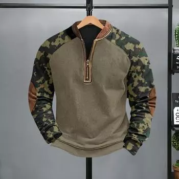 Мужской весенне-осенний топ с 3D-цифровым камуфляжным принтом, полумолнией, V-образным вырезом, эластичный 3XL