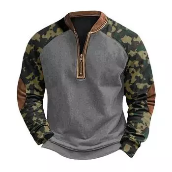 Мужской весенне-осенний топ с 3D-цифровым камуфляжным принтом, полумолнией, V-образным вырезом, эластичный M