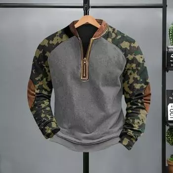 Мужской весенне-осенний топ с 3D-цифровым камуфляжным принтом, полумолнией, V-образным вырезом, эластичными манжетами и подолом, пуловер для занятий спортом на открытом воздухе, тренировочная толстовка XL D