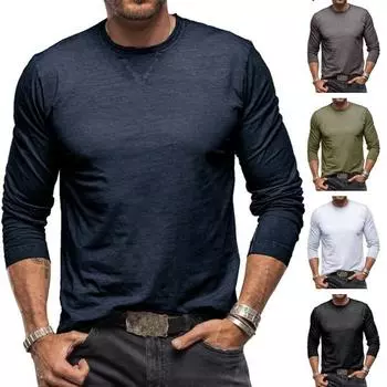 Мужской весенне-осенний топ с круглым вырезом, однотонный мягкий пуловер, мягкий дышащий эластичный тонкий удобный нижний топ XL чёрный