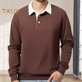 Мужской весенне-осенний топ с отложным воротником, свободный однотонный длинный рукав, застегивающийся на пуговицы, повседневный свитер для поездок на работу M жёлтый