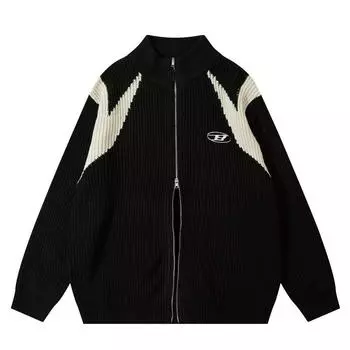 Мужской весенний американский уличный кардиган большого размера, свитер с круглым вырезом, вязаный свитер в ленивом стиле XXL чёрный