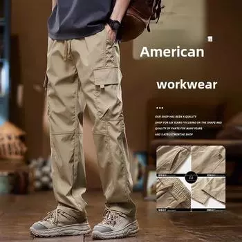 Мужской весенний повседневный комбинезон прямого кроя: Универсальные длинные брюки для повседневной носки L хаки