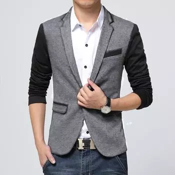 Мужской весенний повседневный пиджак на одной пуговице, молодежная облегающая куртка для поездок на работу с цветными блоками 6XL светло-серый