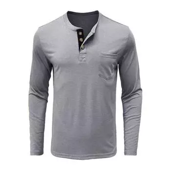 Мужской весенний топ с нагрудным карманом, застегивающийся на пуговицы, с круглым вырезом, облегающий крой, длинный рукав, нижняя одежда S темно-серого