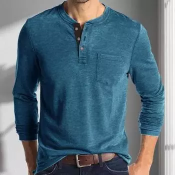 Мужской весенний топ с нагрудным карманом, застегивающимся на пуговицы О-образным вырезом, облегающий крой, длинный рукав, низ, однотонная эластичная футболка-пуловер XXXL светло-серый