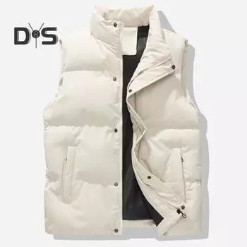 Мужской ветрозащитный жилет с воротником-стойкой, без рукавов, застежка-молния на пуговицы, с карманами, однотонный утолщенный пуховый жилет M серый