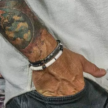 Мужской виниловый браслет Heishi из бисера - модный мужской браслет серебряный