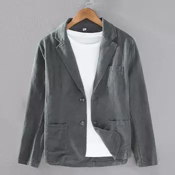 Мужской винтажный хлопковый льняной пиджак, пляжный приталенный пиджак 4XL синий