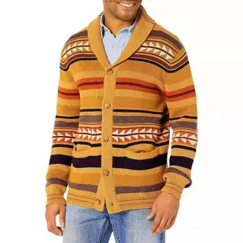 Мужской винтажный кардиган с длинным рукавом и воротником-шалью на пуговицах, вязаный косами, с карманами, осень-зима, свободный крой, объемные кардиганы, верхняя одежда для мужчин M разноцветный