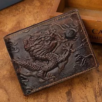 Мужской винтажный кошелек из натуральной кожи с 3D-принтом, кошелек с изображением тигра и дракона, держатель для карт tiger кофейный