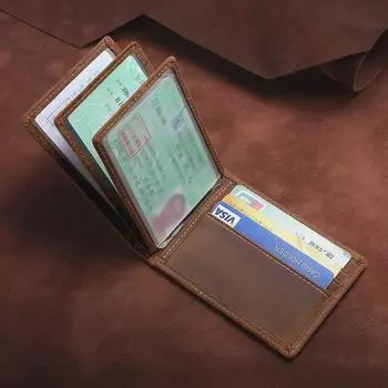 Мужской винтажный кожаный чехол для водительских прав Crazy Horse - держатель удостоверения личности из натуральной кожи