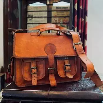 мужской винтажный Кожаный мессенджер Новая наплечная сумка для ноутбука Портфель 15 x 11 x 4 in коричневый
