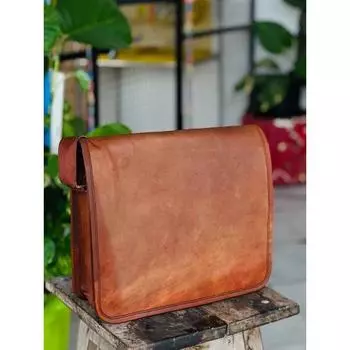 Мужской винтажный кожаный портфель ручной работы для ноутбука 11 x 9 x 3 in коричневый