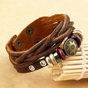 Мужской винтажный плетеный кожаный браслет в стиле панк-звезда, многослойный браслет-манжета из основы