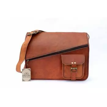 Мужской винтажный портфель для ноутбука из натуральной кожи, новый портфель-портфель, карманная сумка 11 x 15 x 4 in коричневый